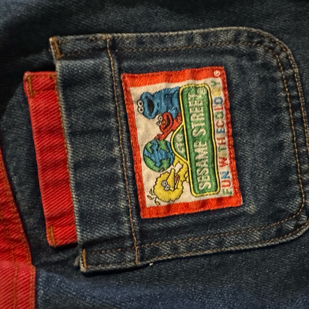 Sesame Street Kids Denim Overalls with Red Accents Vintage - Picture 6 of 7